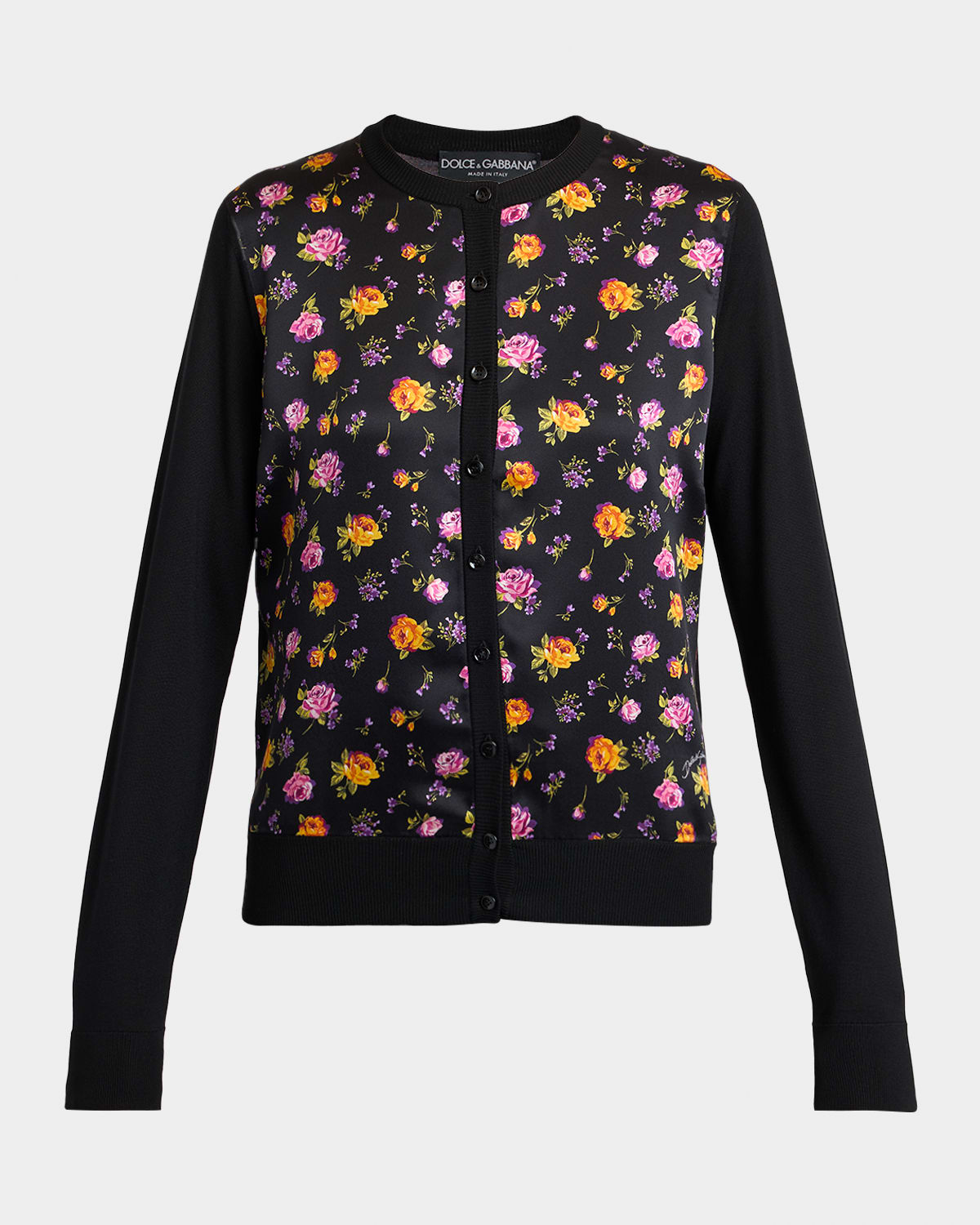 Dolce & Gabbana Small Rose Bouquets-Print Satin Cardigan