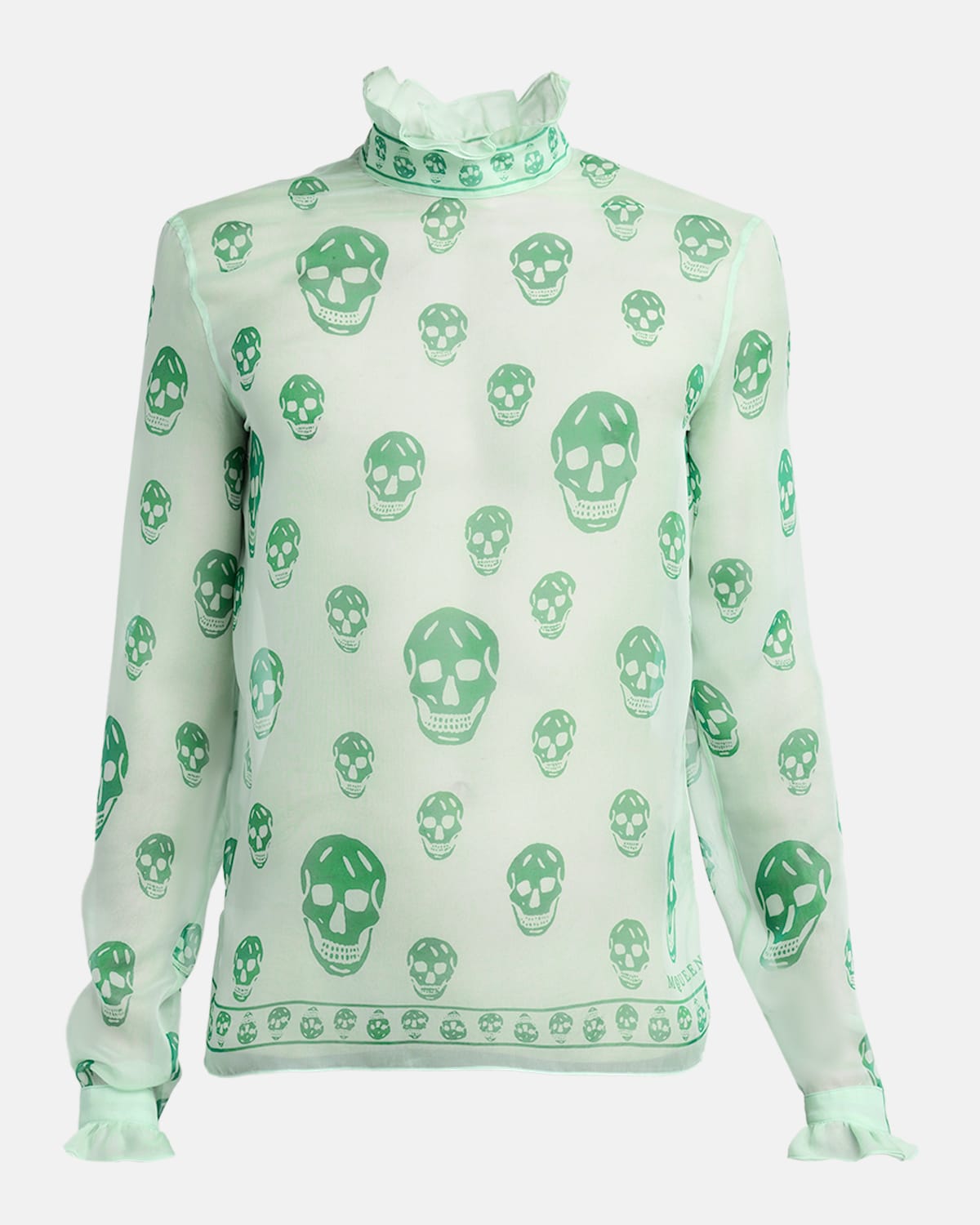 McQueen Men 's Silk Chiffon Skull Ruffle-Trim Long-Sleeve Shirt