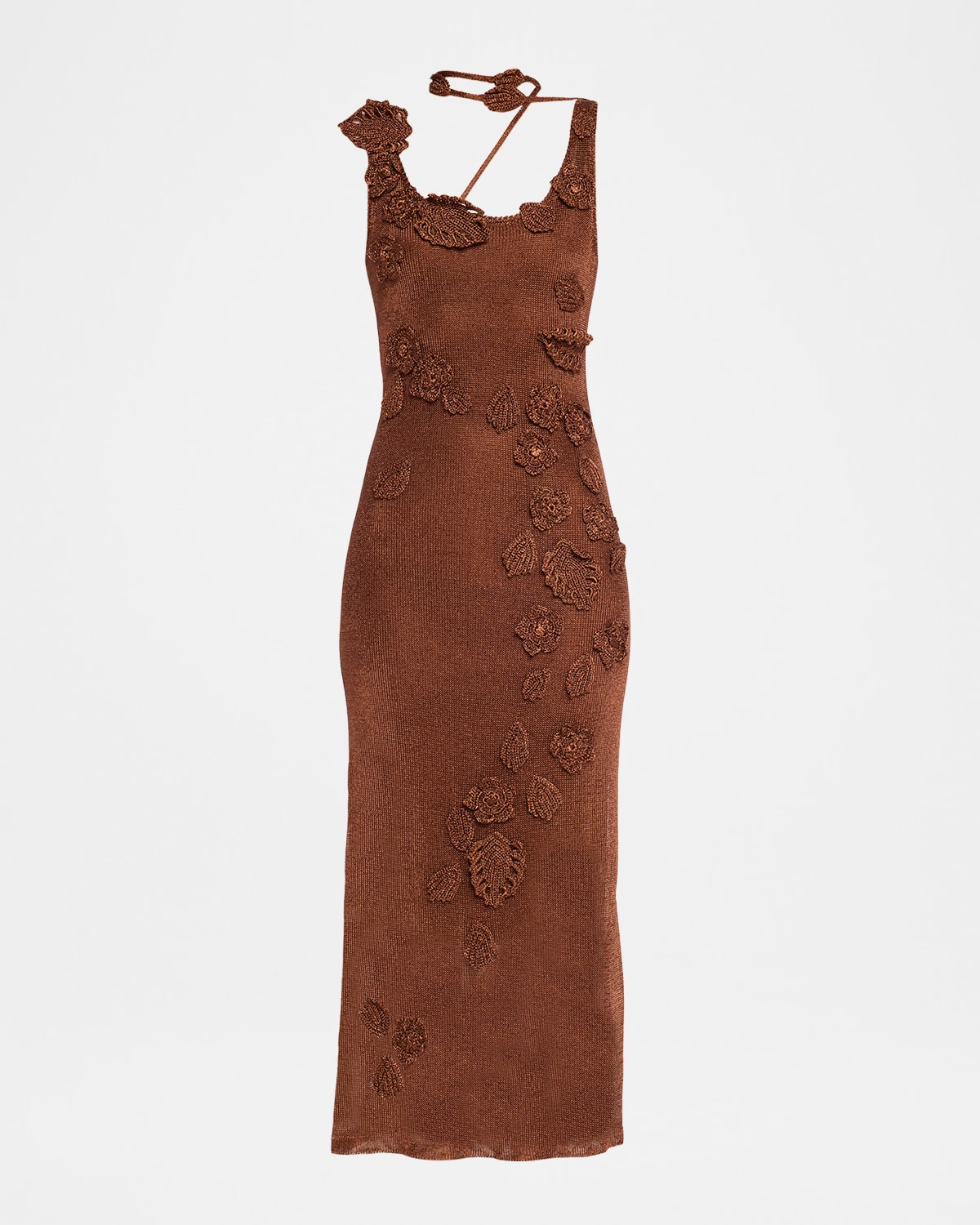 Cult Gaia Pemma Flower Embroidered Sleeveless Knit Midi Dress In Brown