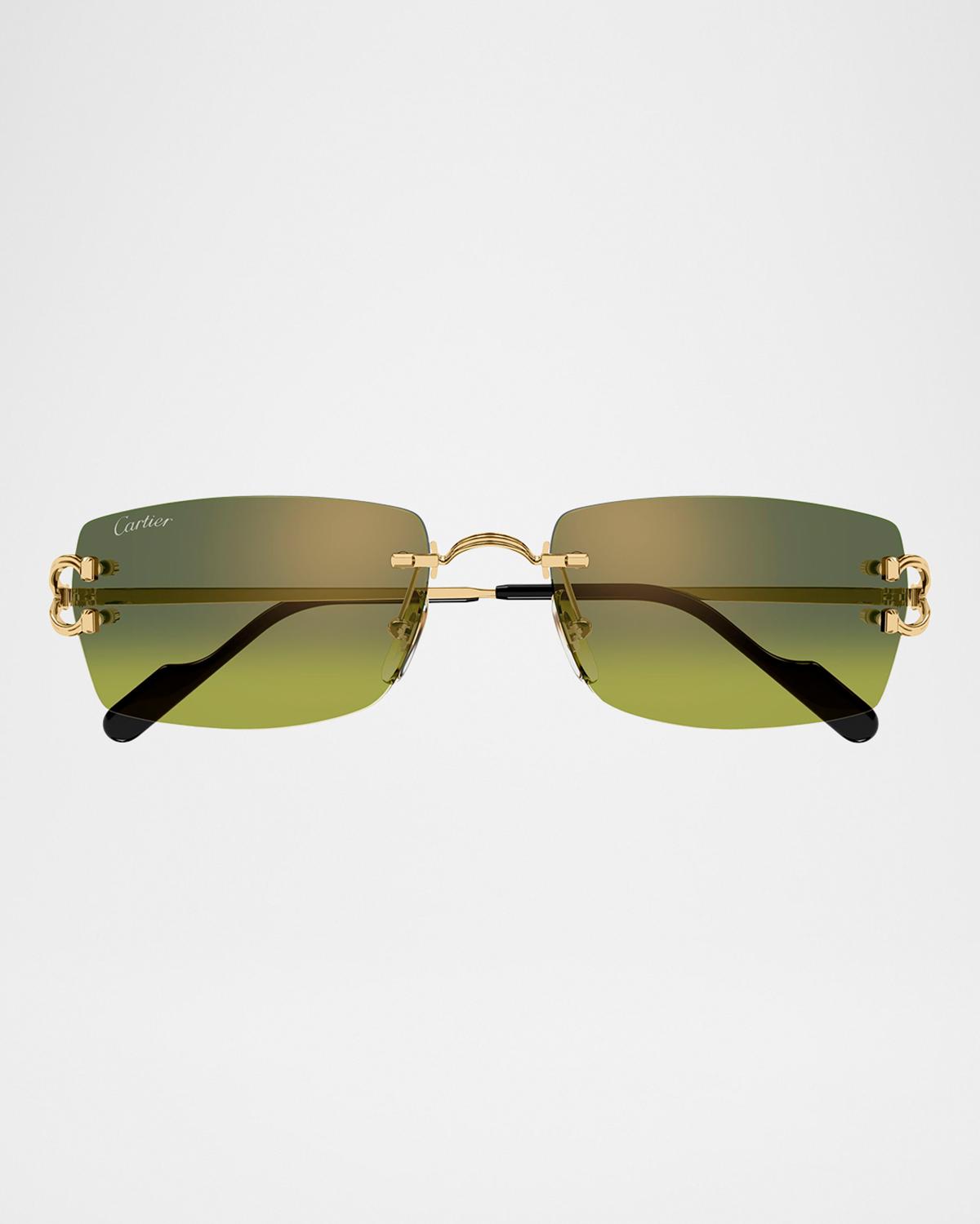 Men's Rimless Metal C-Hinge Rectangle Sunglasses