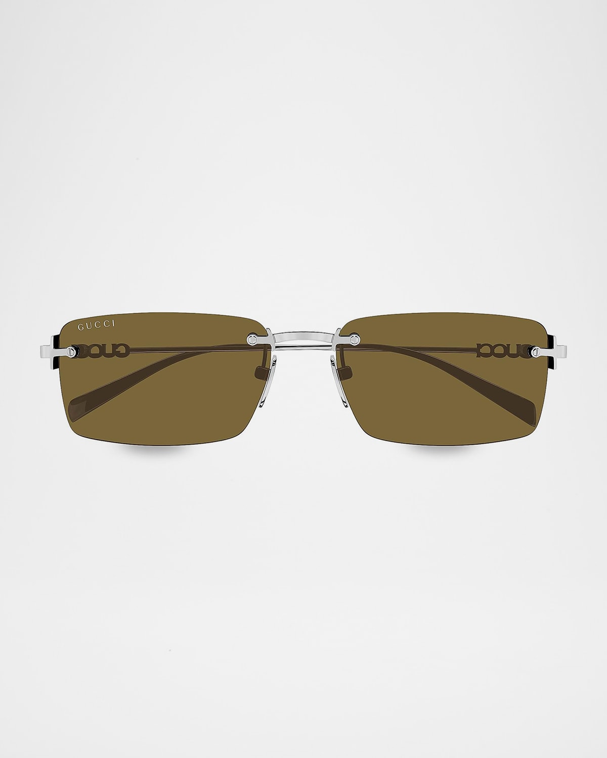 Gucci Men 's  Block 56mm Rimless Rectangular Metal Sunglasses