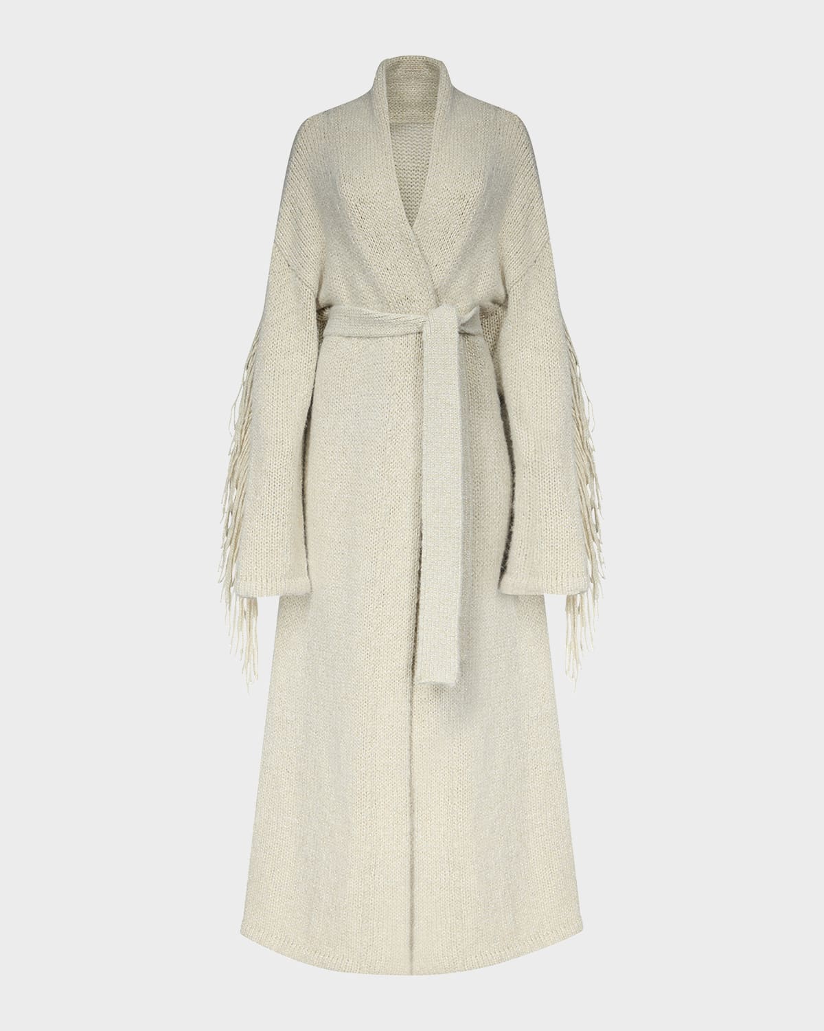 Diane Von Furstenberg X Henry Zankov Lanza Fringed Shimmer-knit Long Cardigan In White