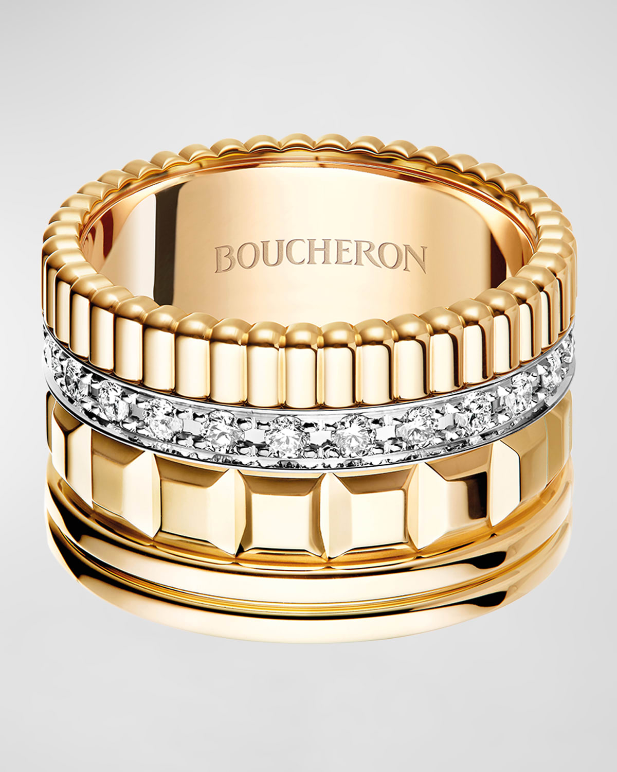 Boucheron Quatre 18K Yellow Gold Ring with Diamonds, Size 53