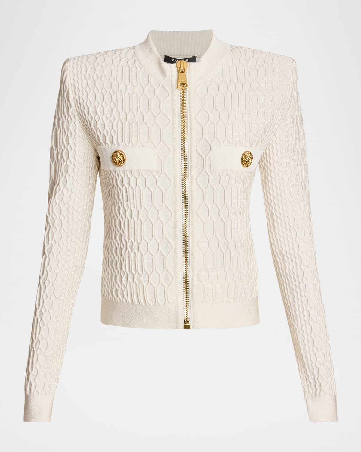Balmain Zipped Honeycomb Knit Jacket In Brown