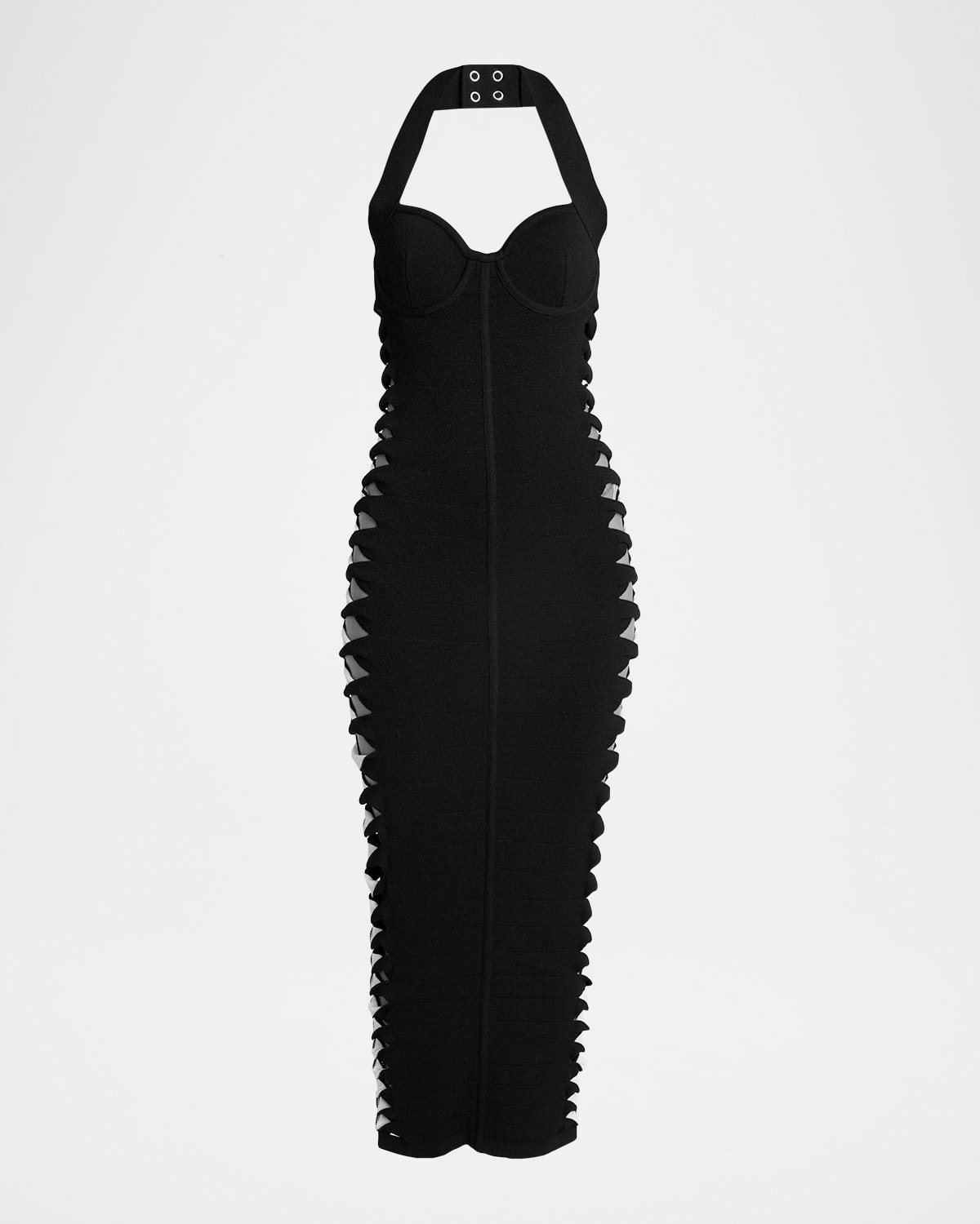 Balmain Cutout Bustier Halter Midi Dress In Black