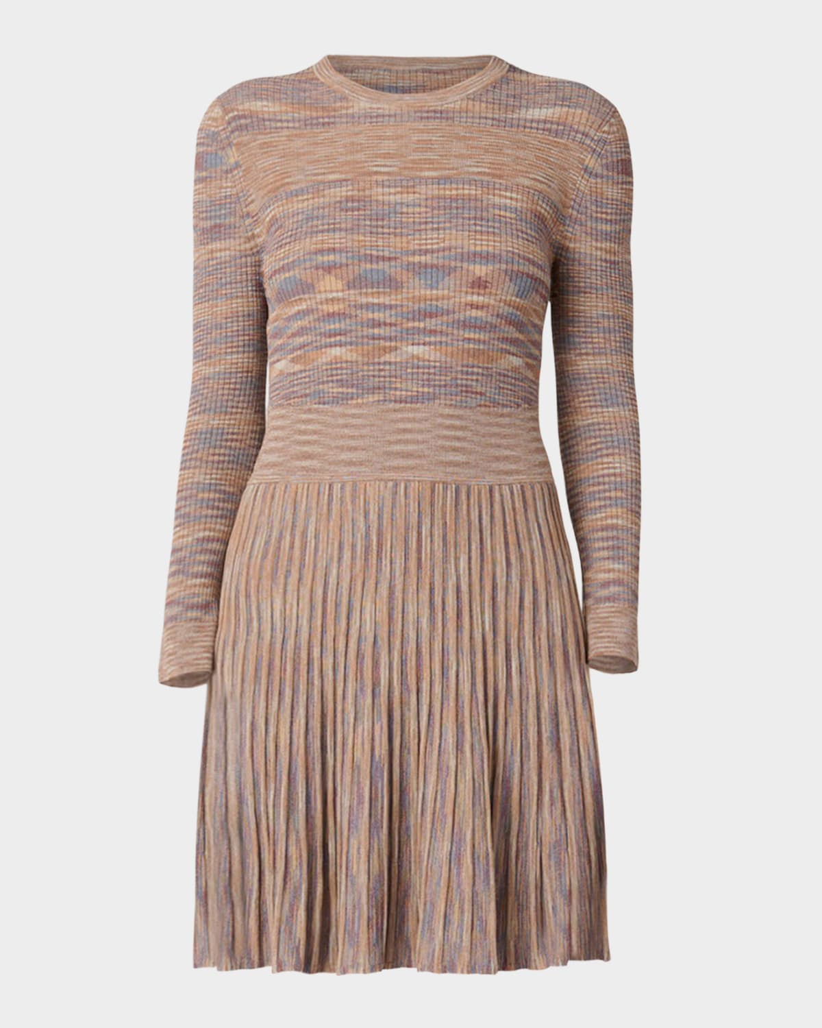 Shoshanna Martha Pleated Space Dyed Knit Mini Dress In Brown