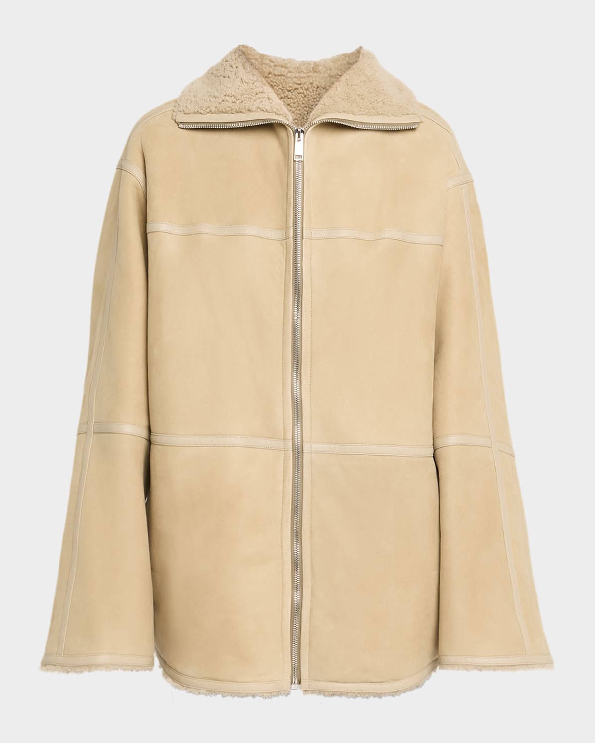 Yves Salomon Short Suede Merino Lambskin Coat In Neutral