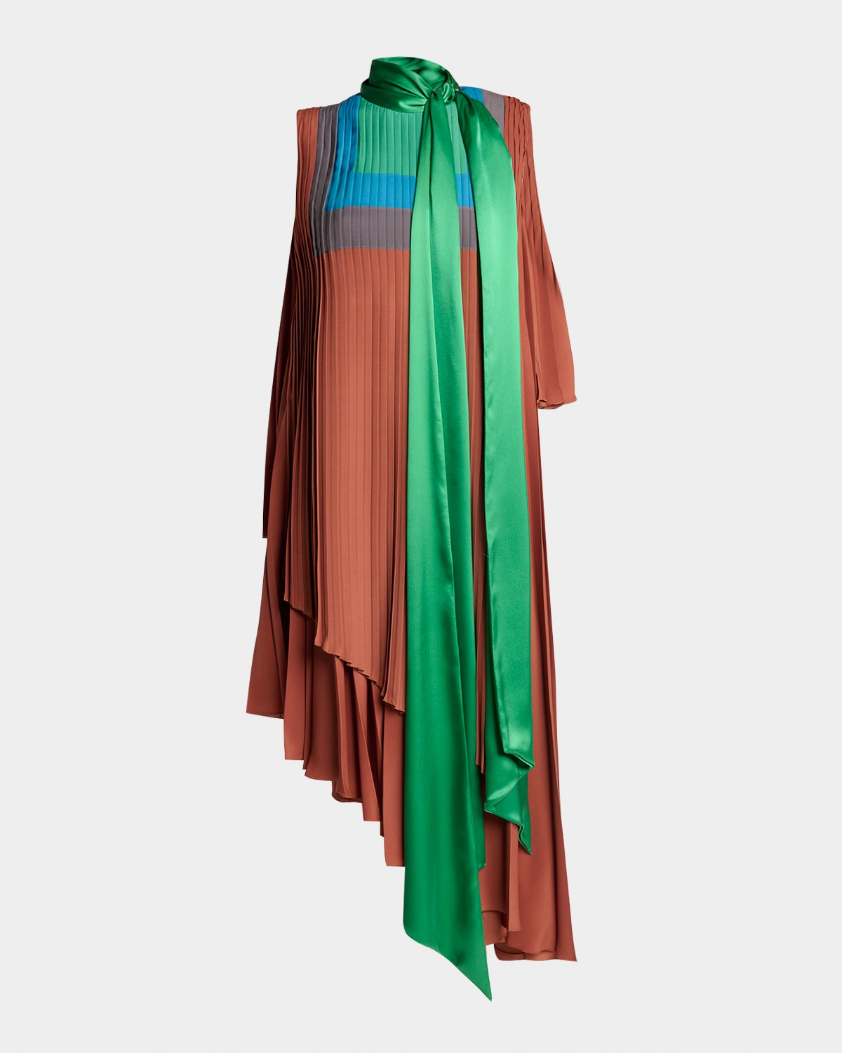 Loewe Asymmetric Tiered Colorblock High-Low Dress