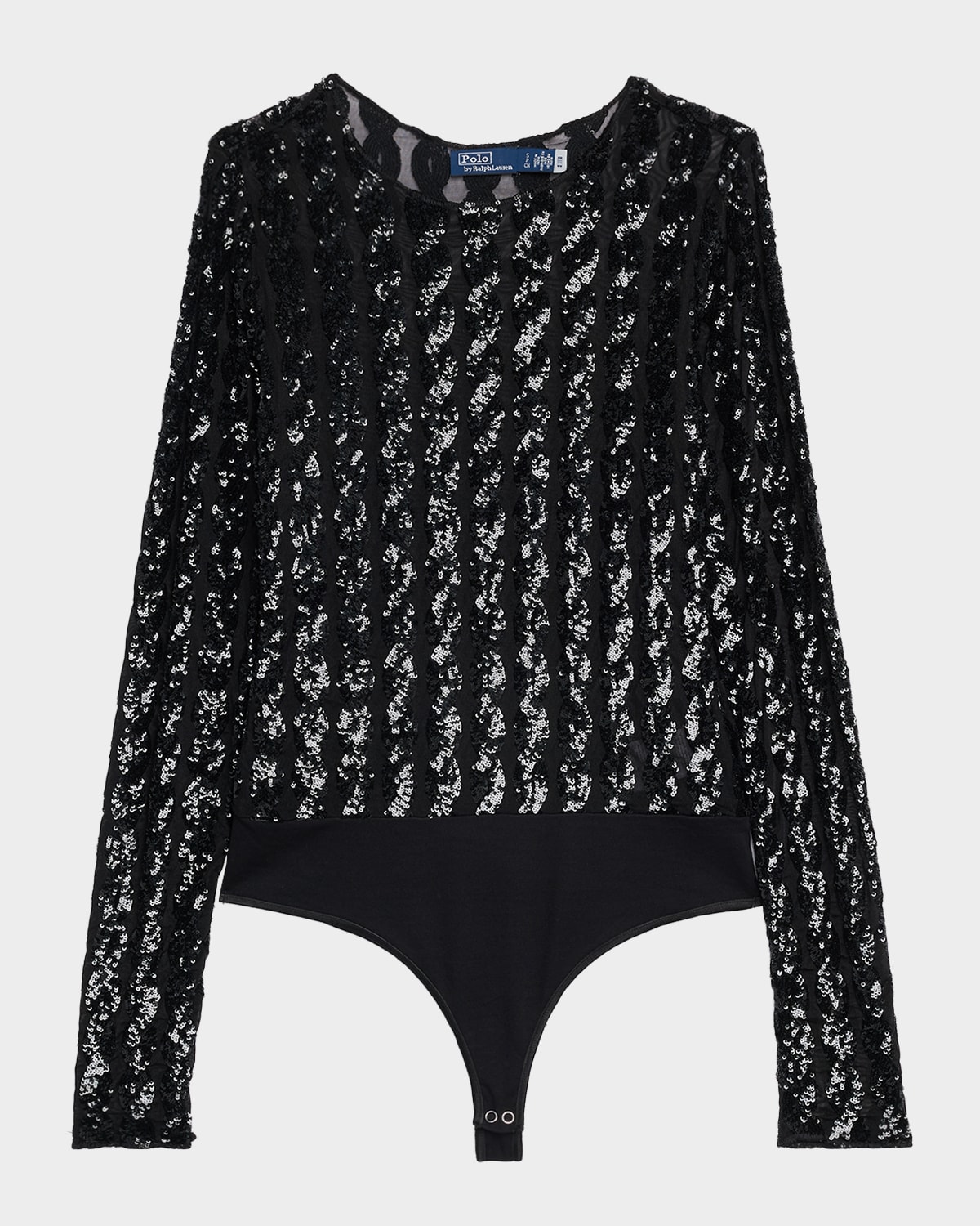 Polo Ralph Lauren Cable Sequined Mesh Bodysuit In Black