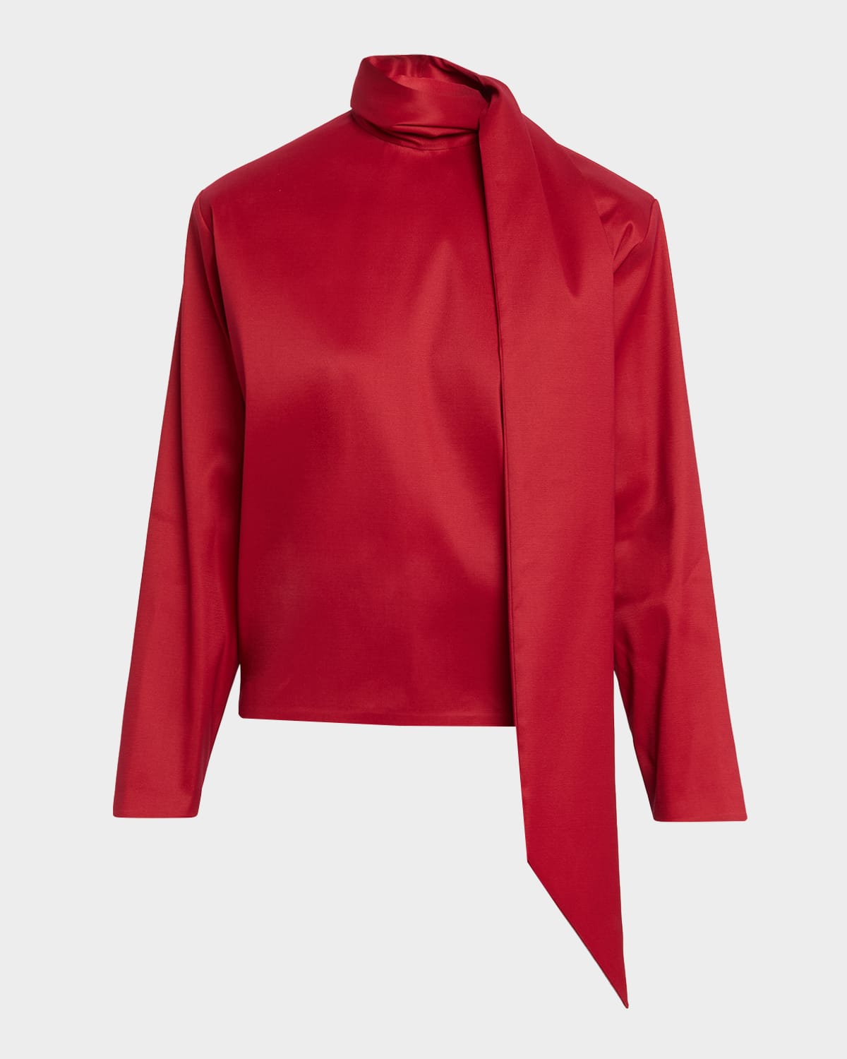 Saint Laurent Neck-tie Strong-shoulder Satin Top In Red