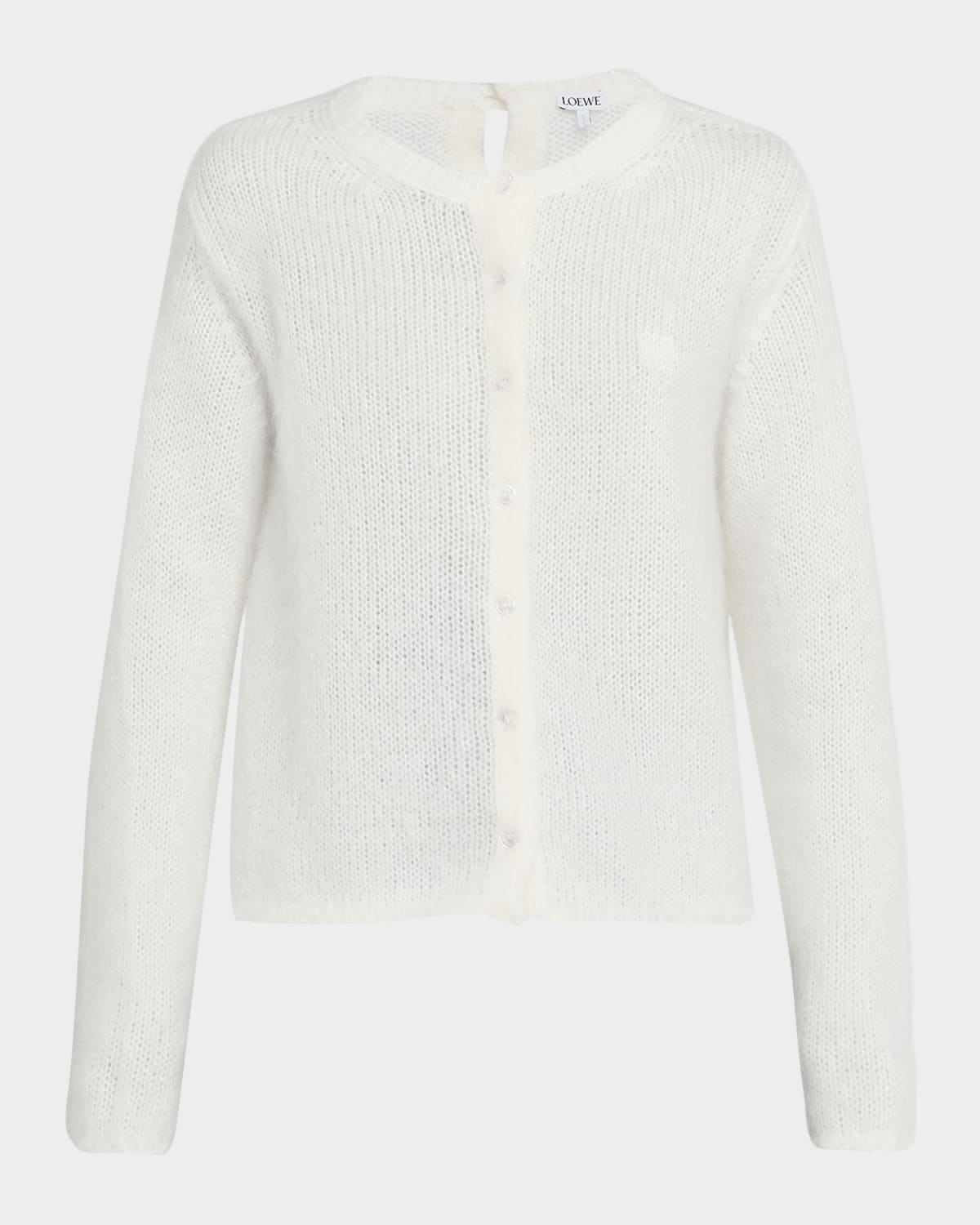 Loewe Mohair Double Button Crewneck Cardigan In White