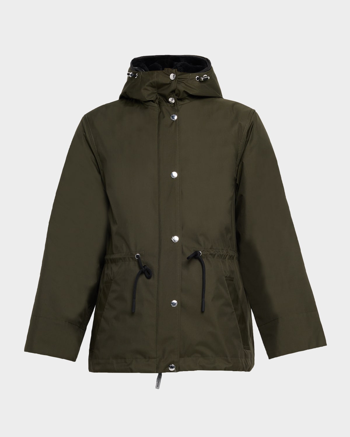 Yves Salomon Hooded Waterproof Parka With Removable Shearling Bib In Green