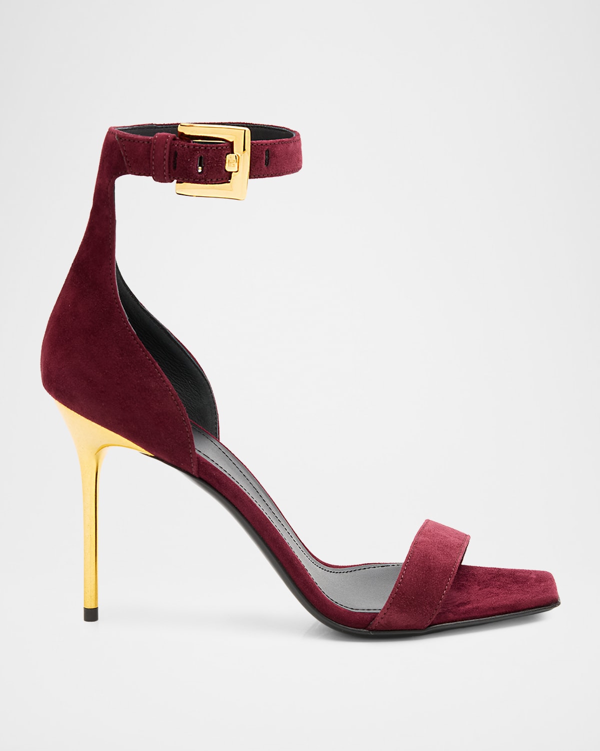 Balmain Suede Ankle-strap Sandals In Burgundy