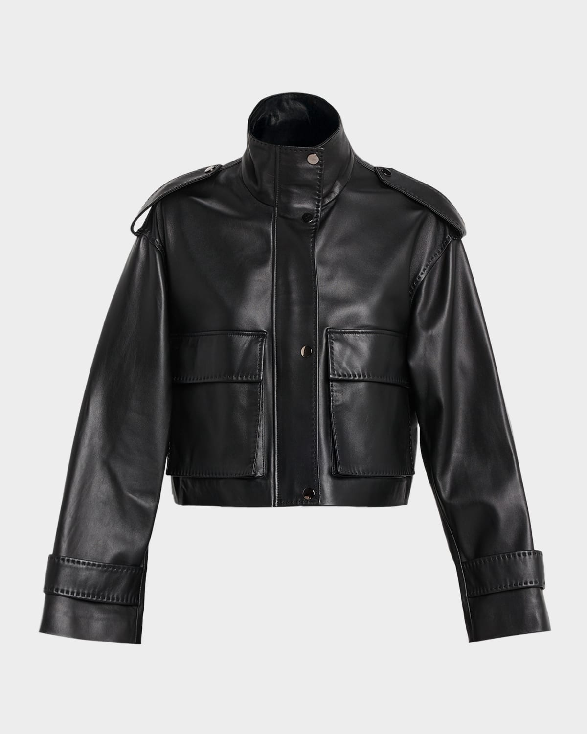 Fleurette Lena Cropped Leather Moto Jacket In Black