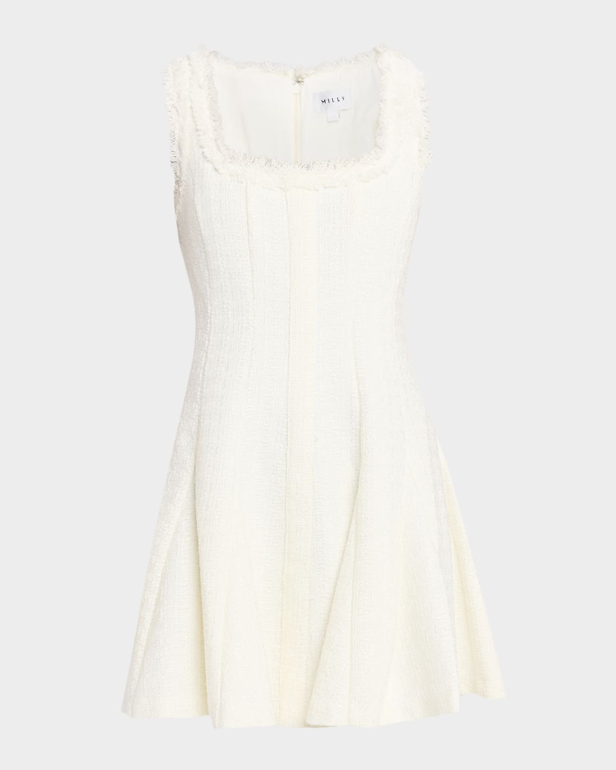 Milly Juniper Fringe-trim Godet Boucle Mini Dress In White
