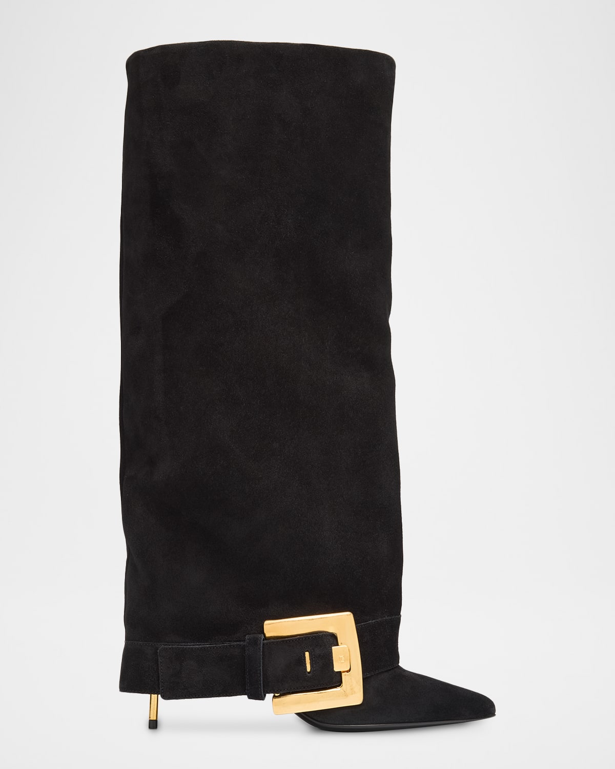 Balmain Anthem Suede Buckle Knee-high Boots In Black