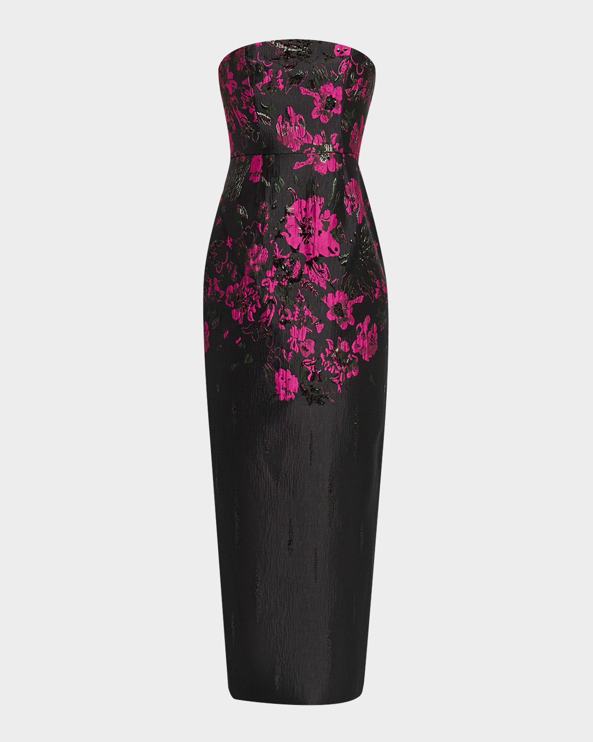 Milly Orion Strapless Floral Jacquard Midi Dress In Black