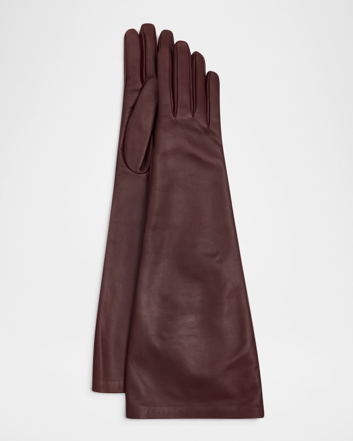 Saint Laurent Long Leather Gloves In Burgundy