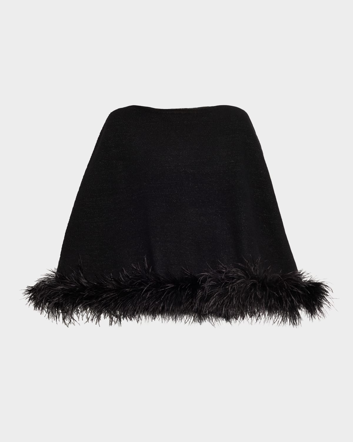 Carolyn Rowan Cropped Cashmere & Lurex Poncho With Ostrich Feather Trim In Black