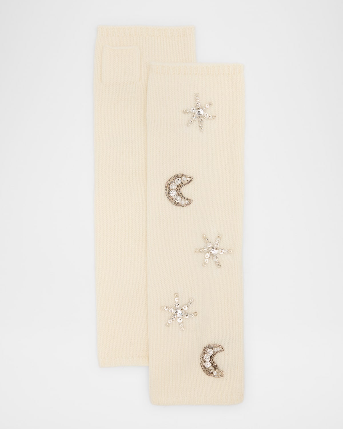 Carolyn Rowan Crystal-embellished Cashmere Long Fingerless Gloves In Neutral