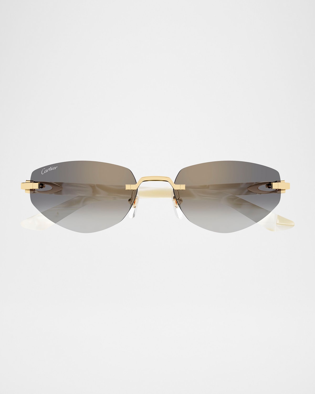 Cartier Decor C Rimless Metal Oval Sunglasses In Gray