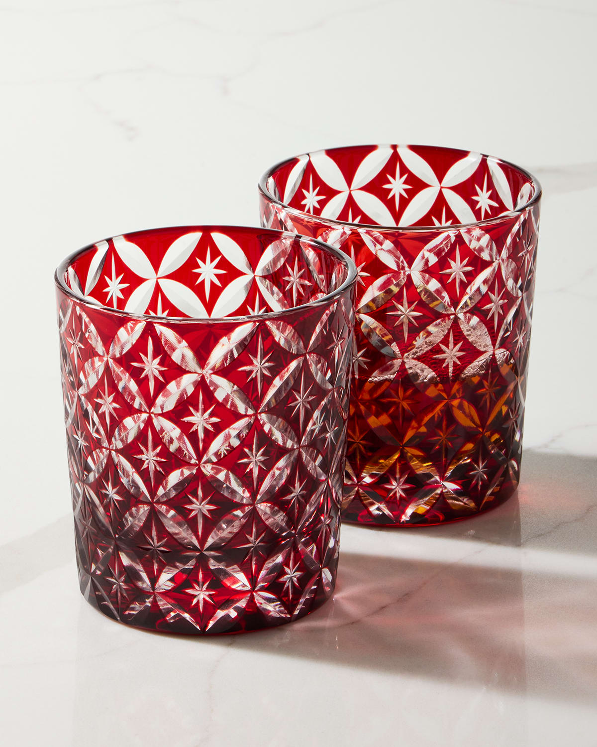 Neiman Marcus 8 oz. Red Cased Glass Tumblers