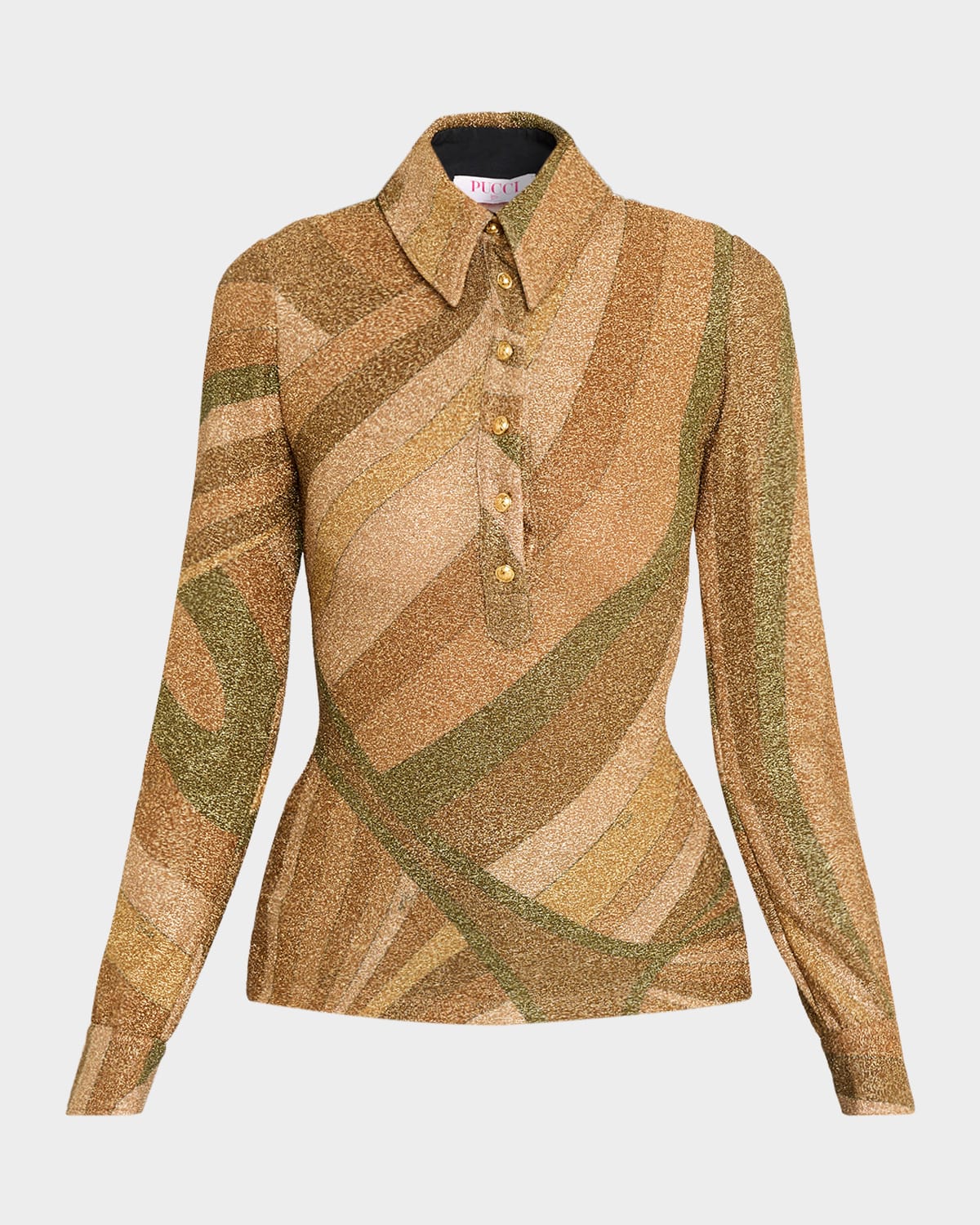 Pucci Iride-Print Lame Jersey Polo Shirt