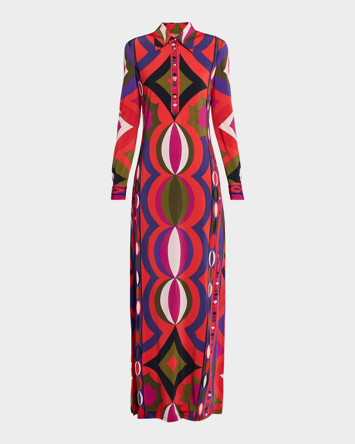 Pucci Collane-Print Jersey Long-Sleeve Maxi Shirtdress