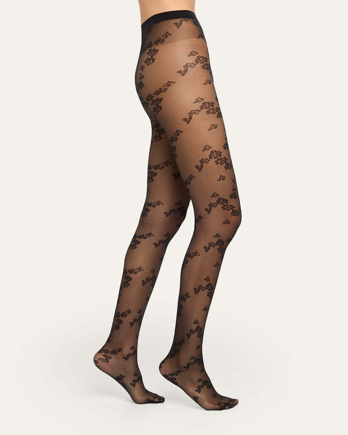 Wolford Floret Sheer Floral Tights In Black