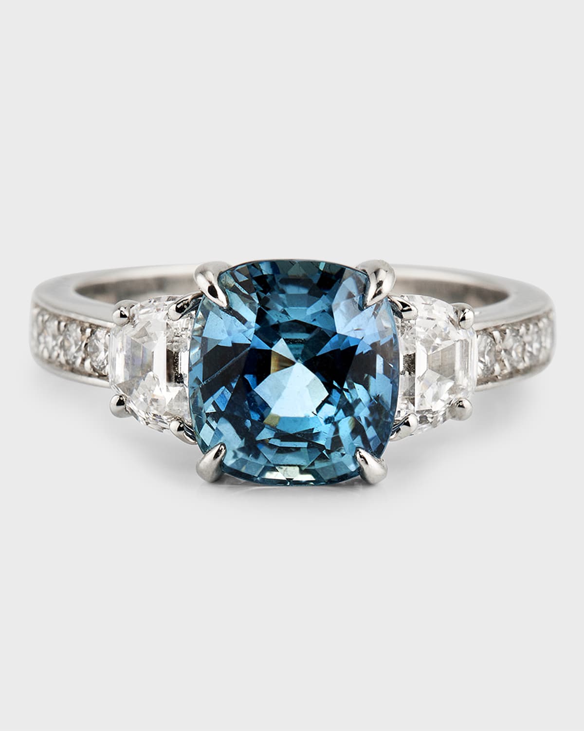 Platinum Natural Burmese Light Blue Sapphire Ring with Diamonds, Size 7