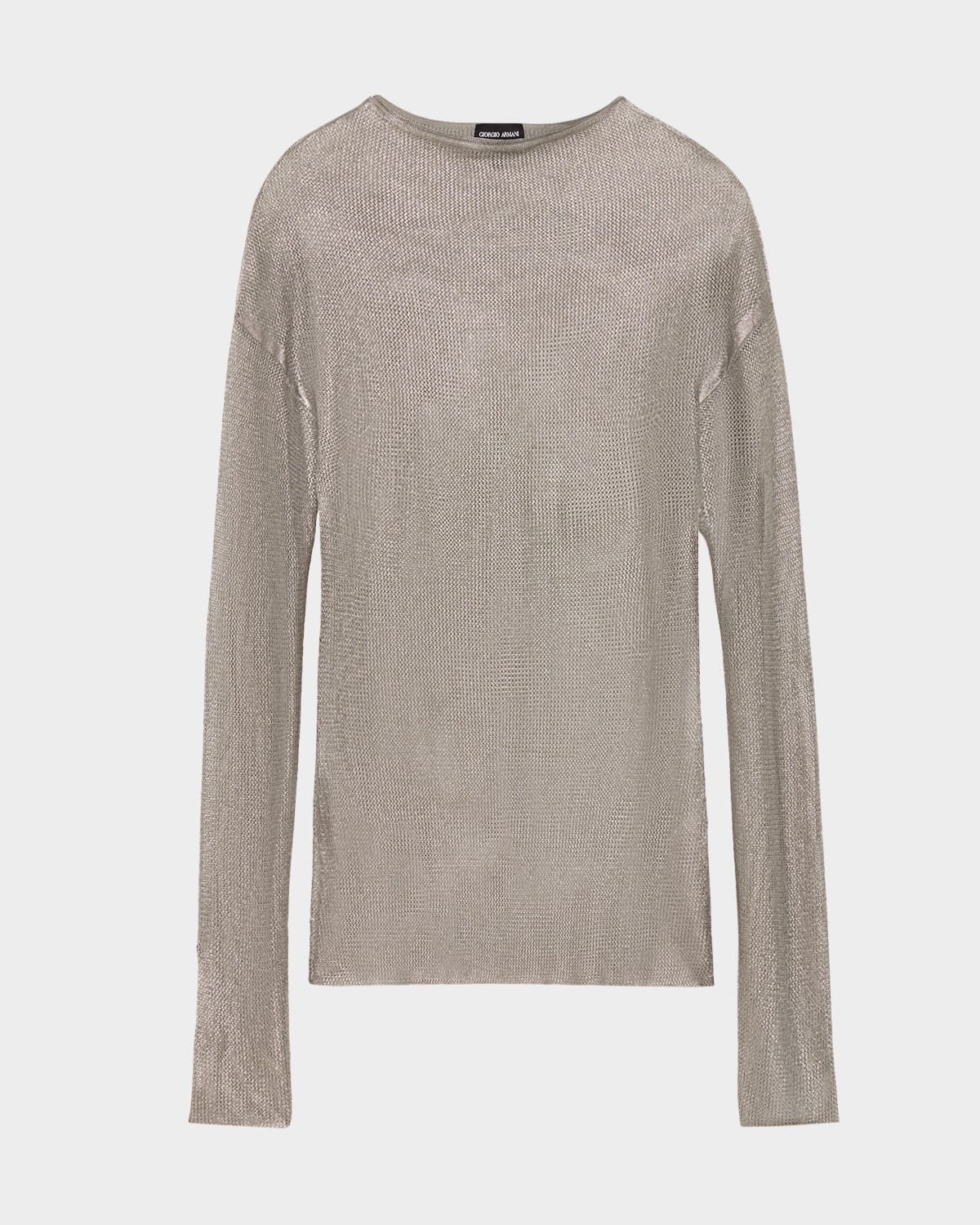 Giorgio Armani Laminated Mesh Long-sleeve Top In Brown