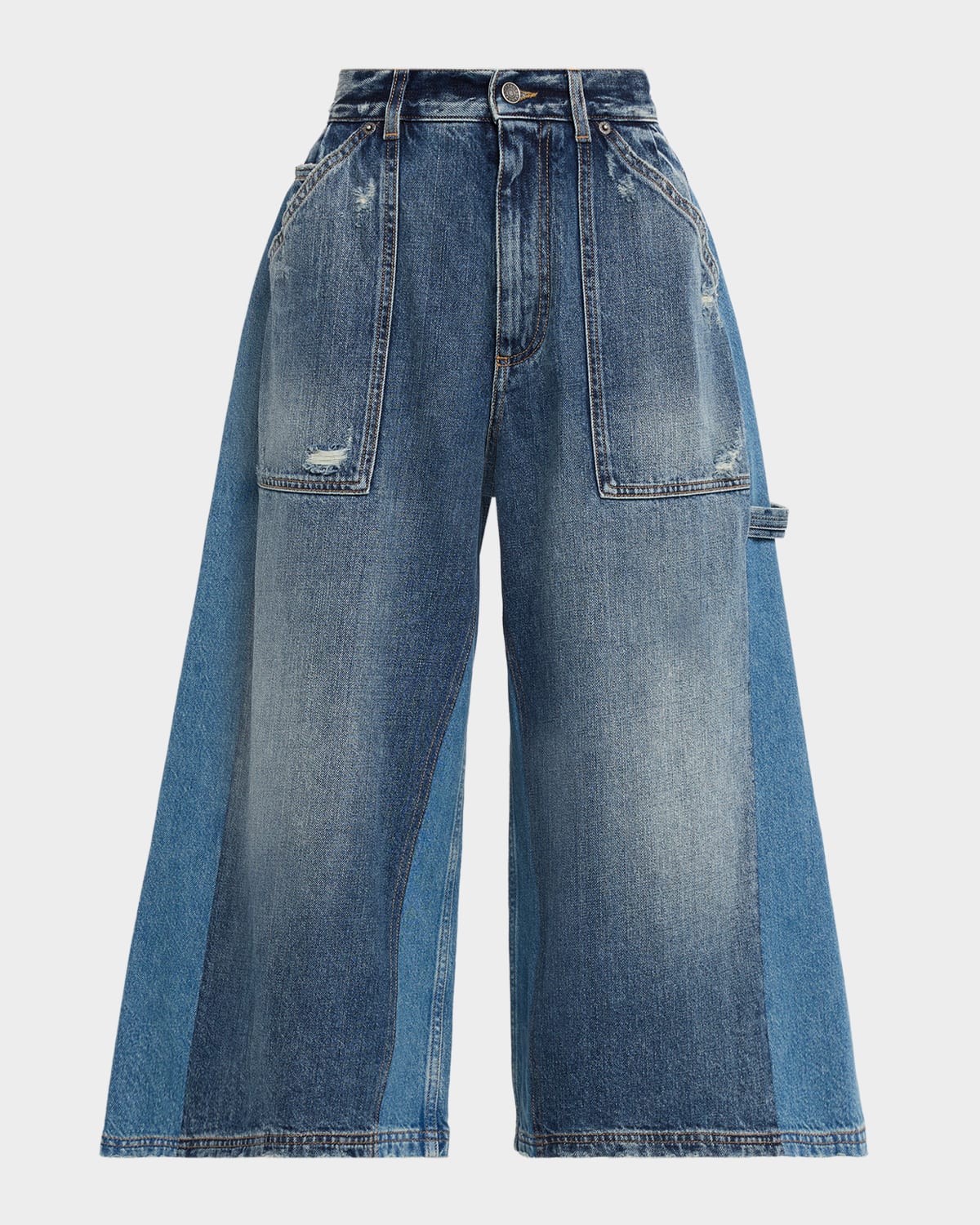 Dolce & Gabbana Patchwork Denim Wide-leg Crop Carpenter Pants In Blue