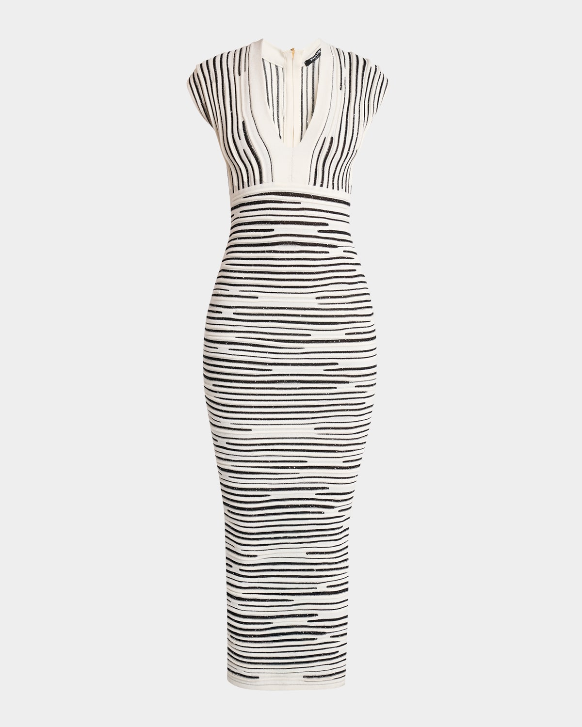 Balmain Plunging Glittered Cap-sleeve Midi Dress