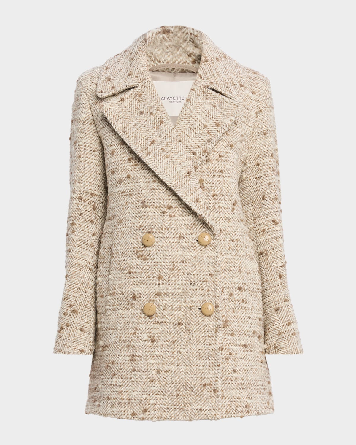 Lafayette 148 Double-breasted Herringbone Wool Coat In Neutral