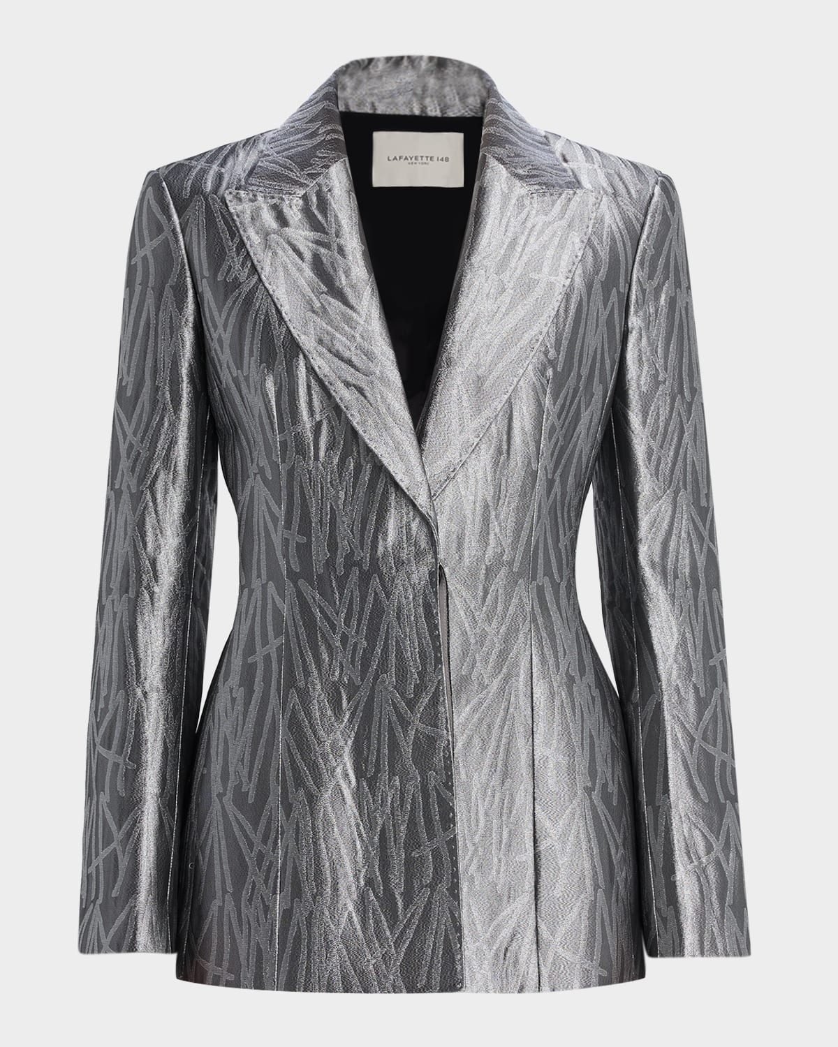 Lafayette 148 Tailored Peak-lapel Metallic Jacquard Blazer In Silver