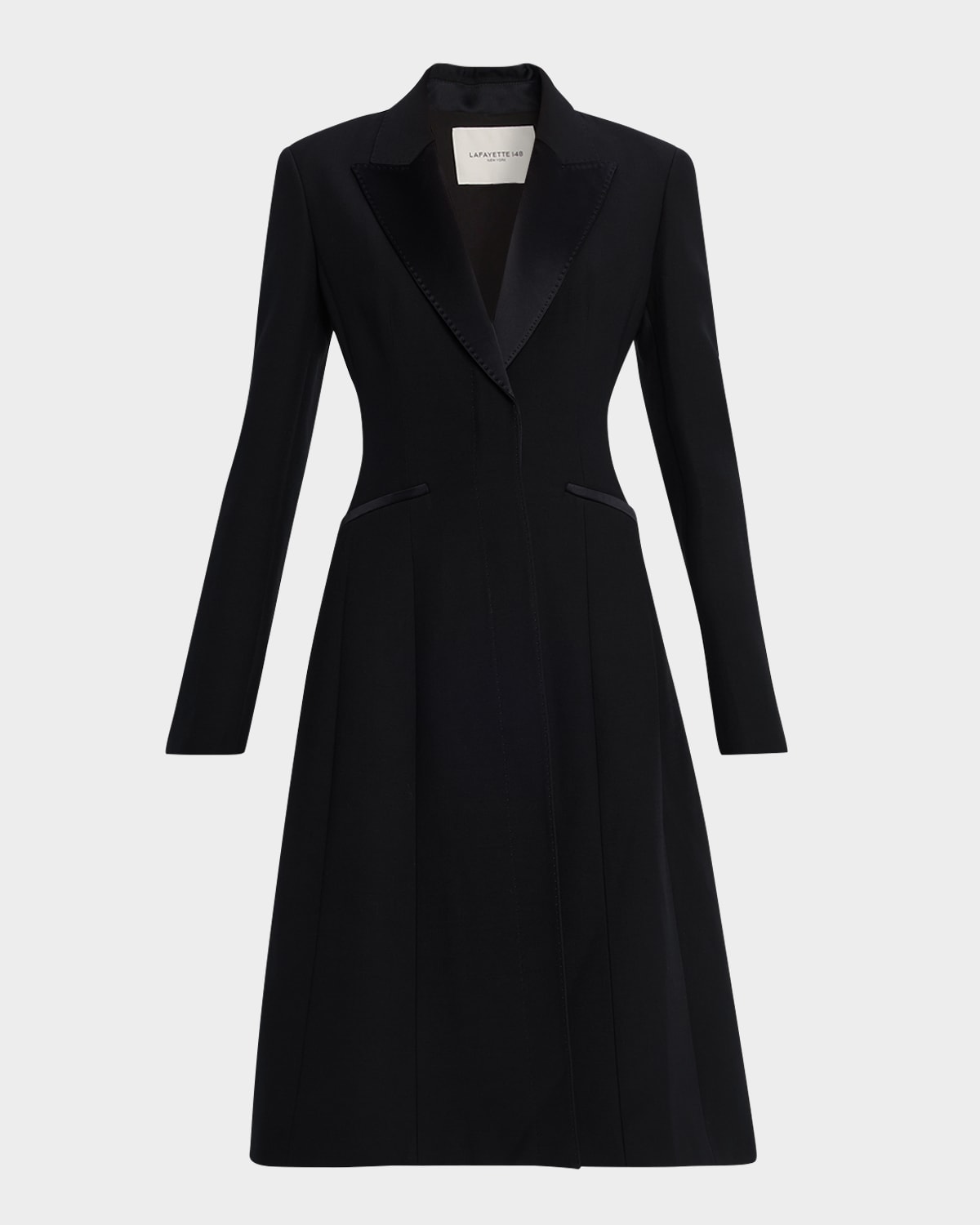 Lafayette 148 Satin-trim Crepe Tuxedo Midi Dress In Black