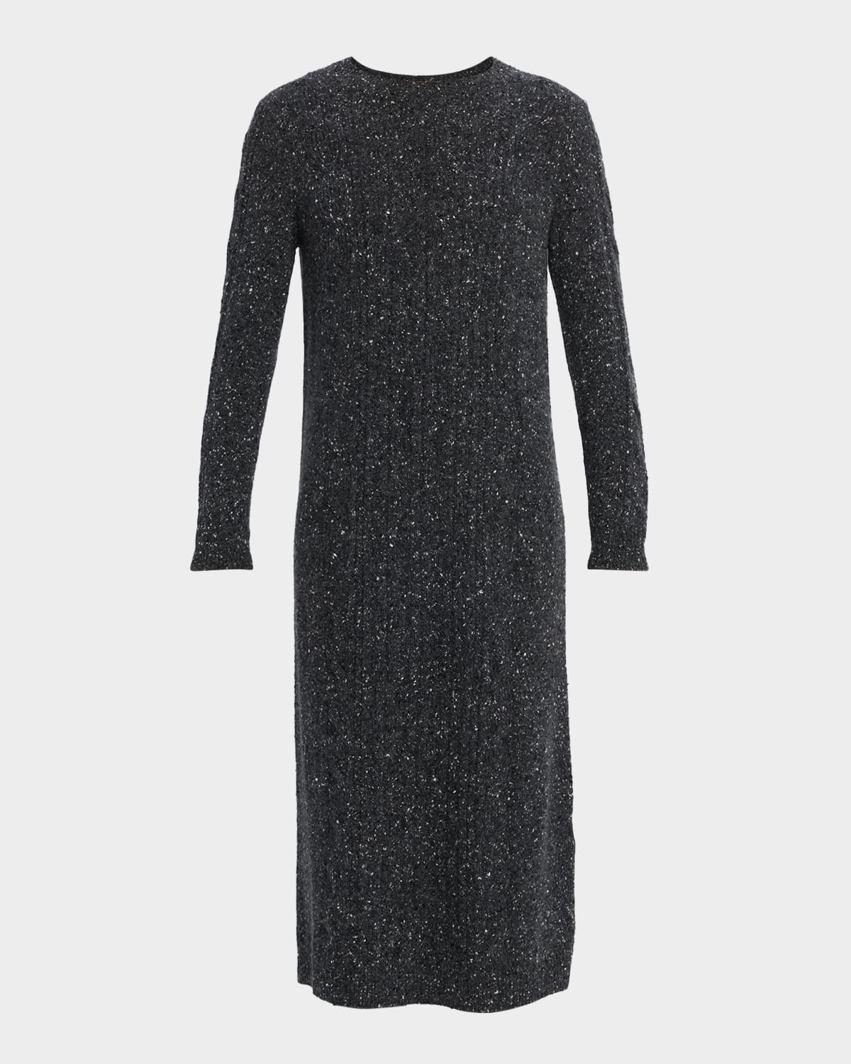 Lafayette 148 Cable-knit Cashmere Donegal Midi Sweater Dress In Black