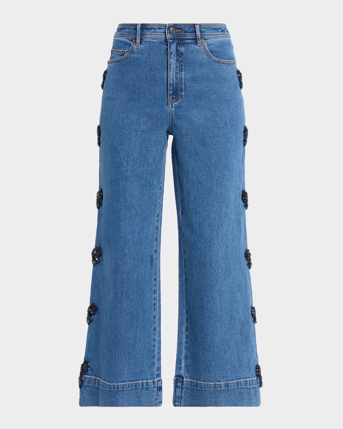 Cinq À Sept Betsy Rhinestone Bow Wide Ankle Jeans In Blue