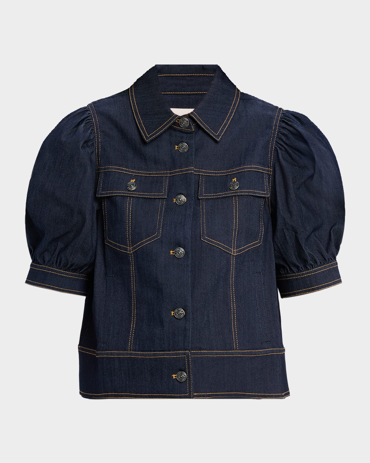 Cinq À Sept Leonie Puff-sleeve Denim Jacket In Blue