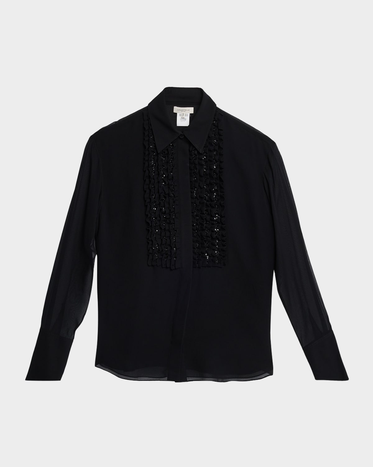 Lafayette 148 New York Sequin Ruffle Silk Georgette Blouse