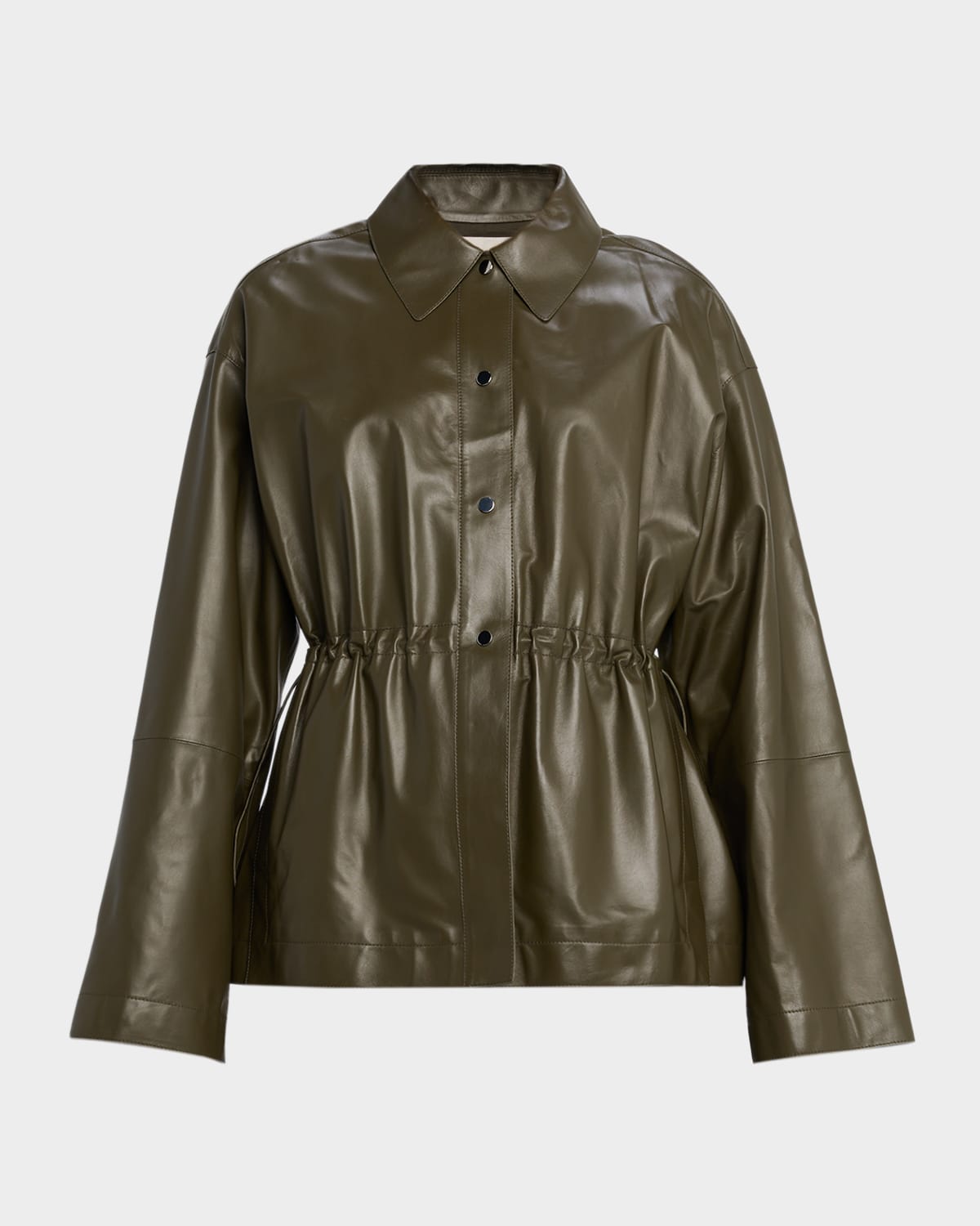 Lafayette 148 Drawstring Lambskin Leather Shirt Jacket In Green