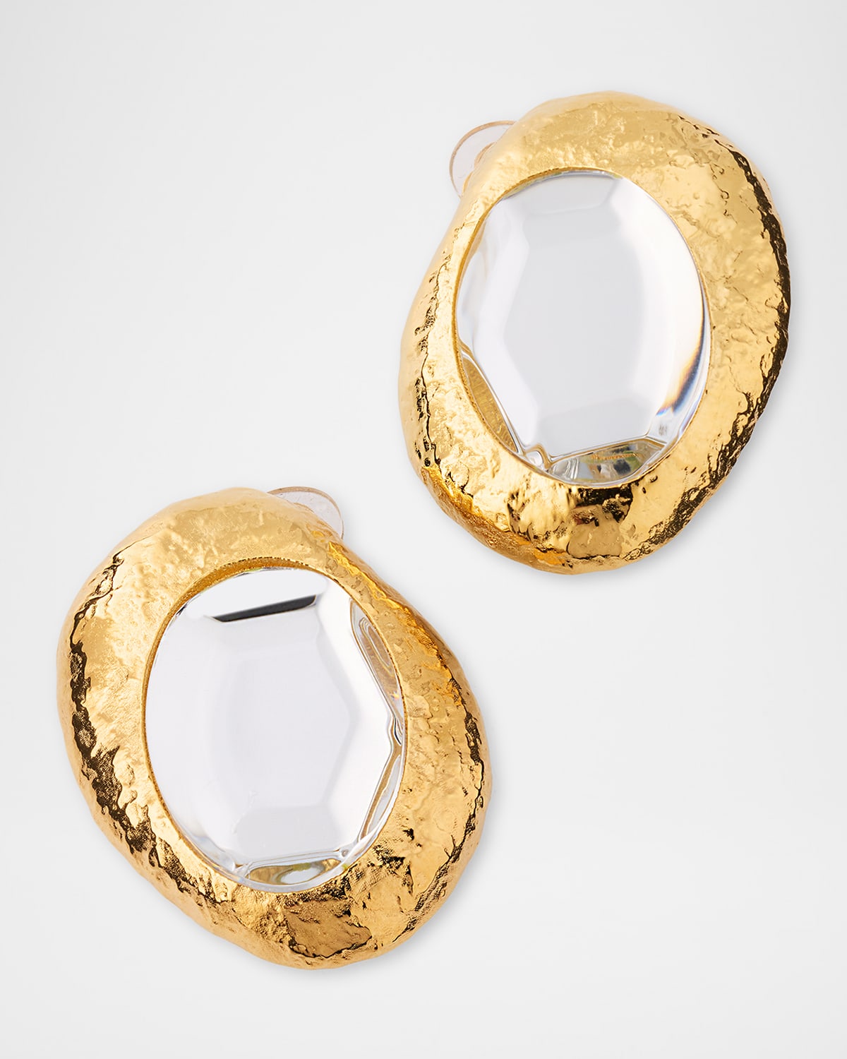 Oscar de la Renta Hammered Oval Stone Earrings
