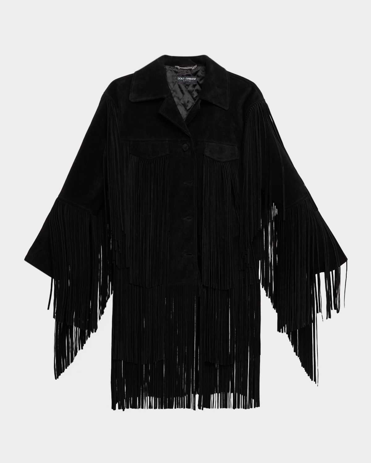 Dolce & Gabbana Fringe Suede Single-breasted Jacket In Black
