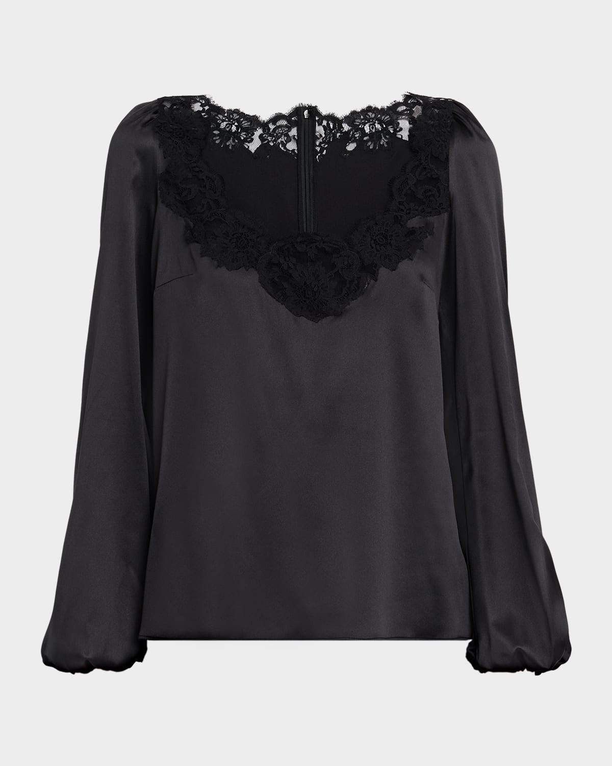Dolce & Gabbana Lace-trim Balloon-sleeve Silk Blouse In Black