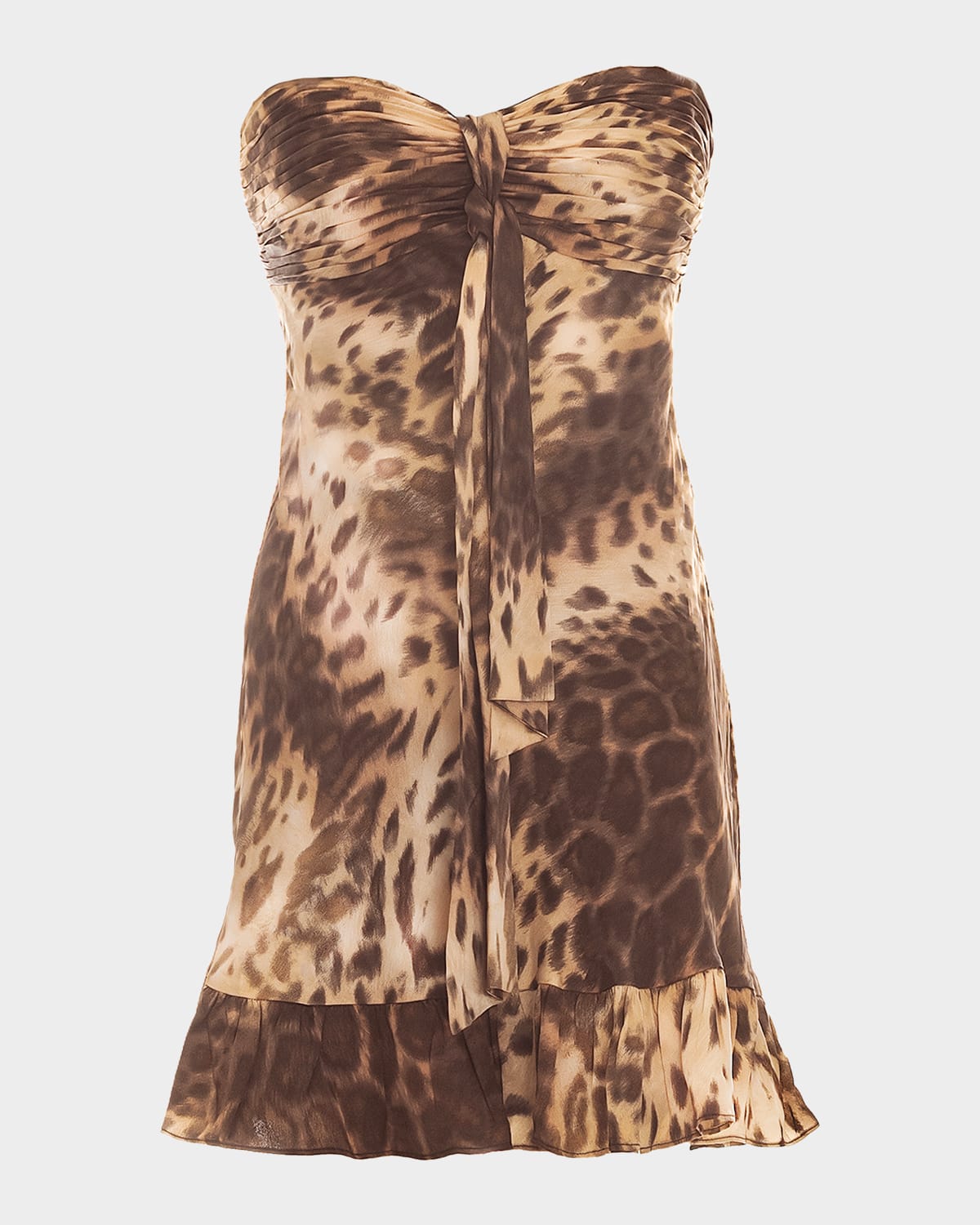 Dress The Population Black Label Ceci Strapless Animal-print Ruffle Mini Dress In Brown