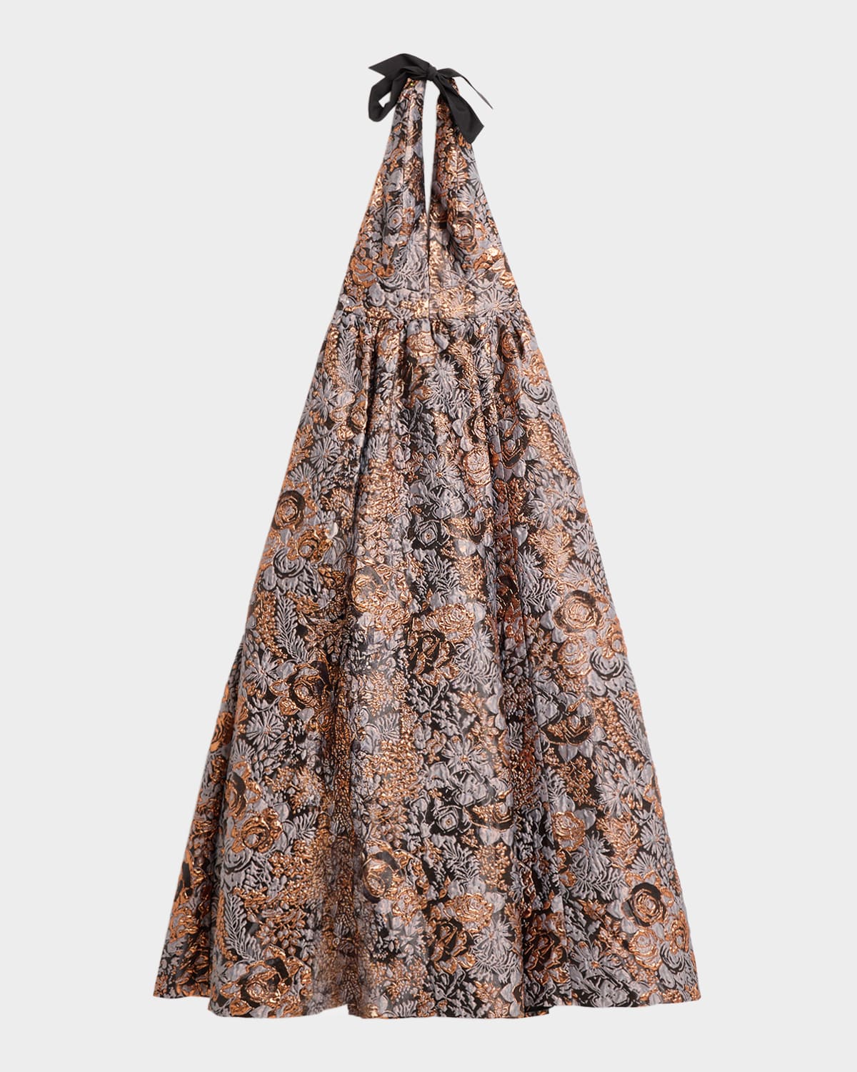 Dress The Population Black Label Venus Low-back Halter Floral Jacquard Gown In Brown