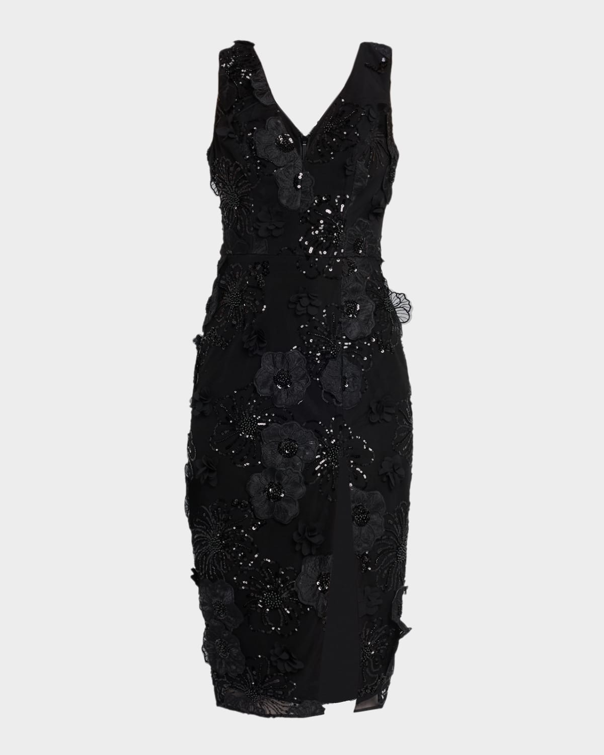 Dress The Population Black Label Kylie Bead & Sequin Floral Applique Midi Dress In Black