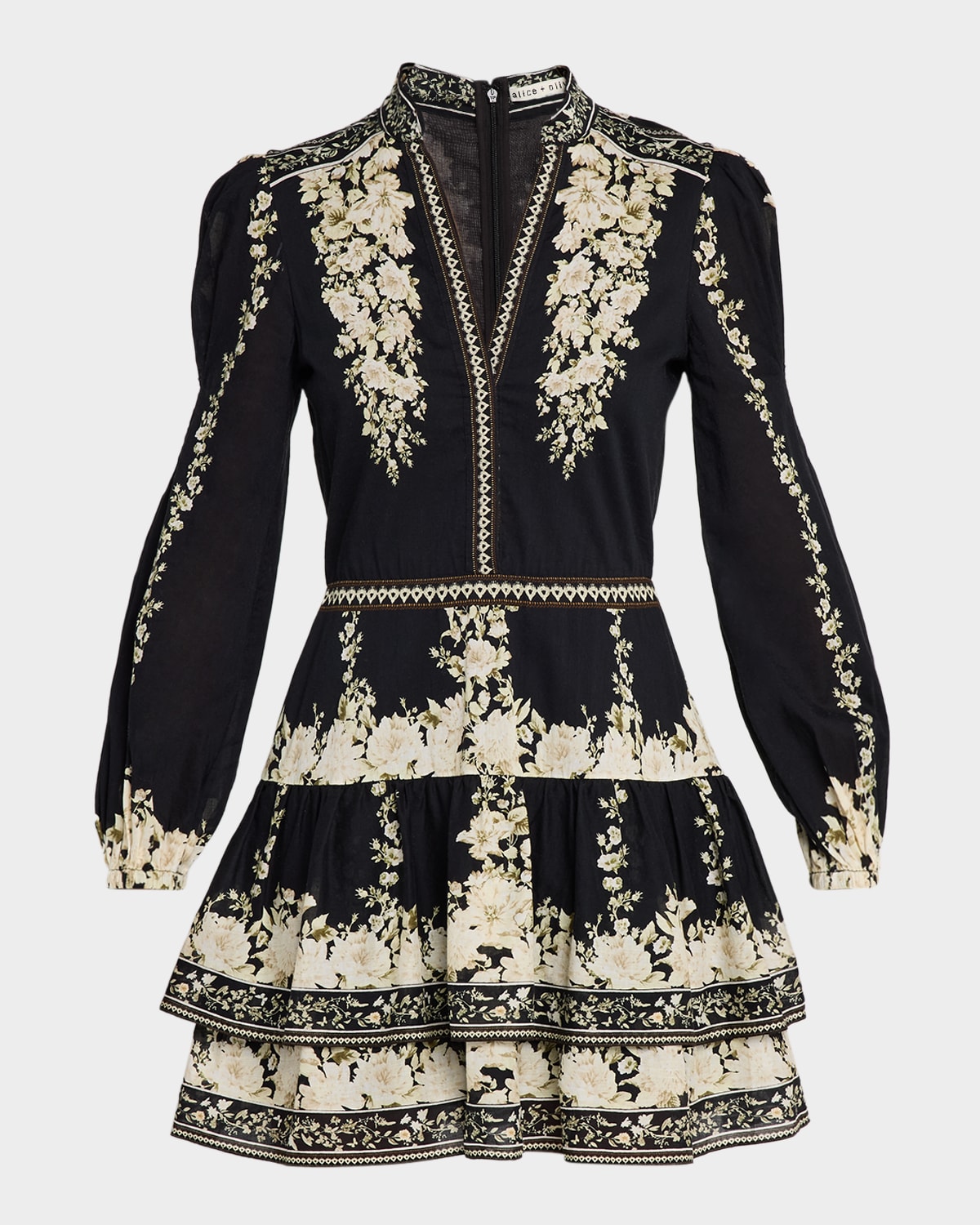 Alice And Olivia Valencia Tiered Long-sleeve Mini Dress