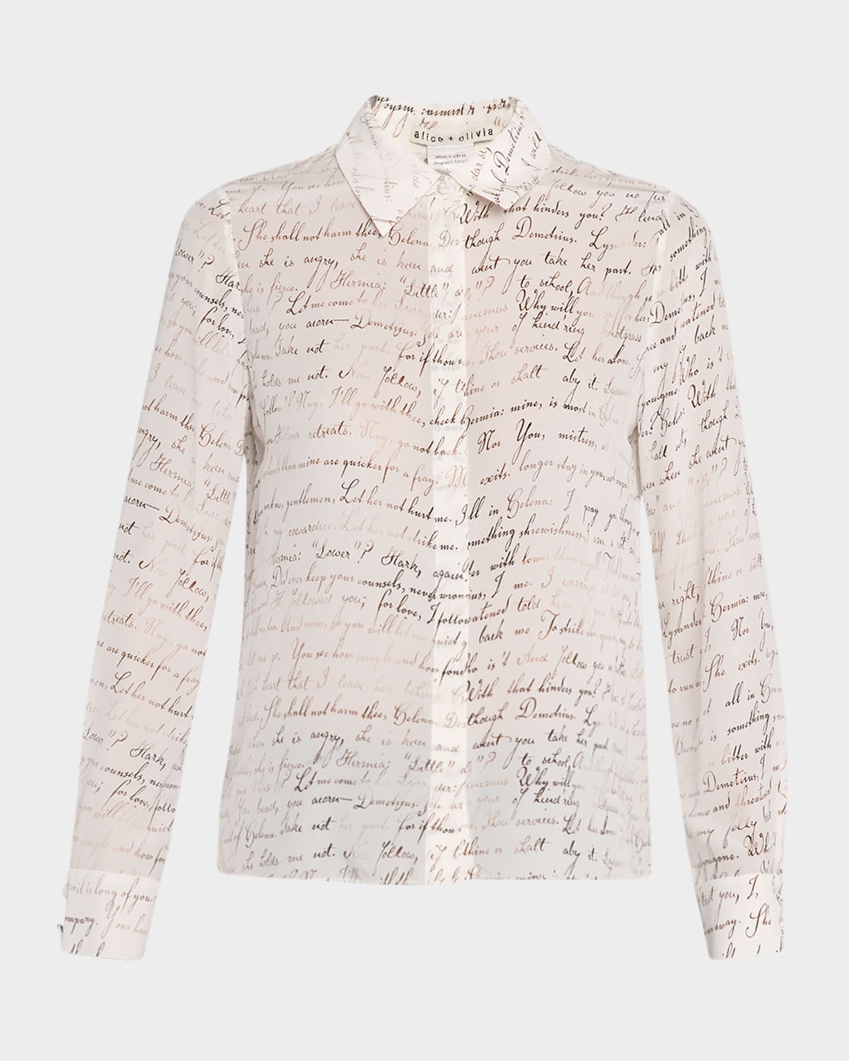 Alice And Olivia Shakespeare's Letter Willa Silk Placket Top In White