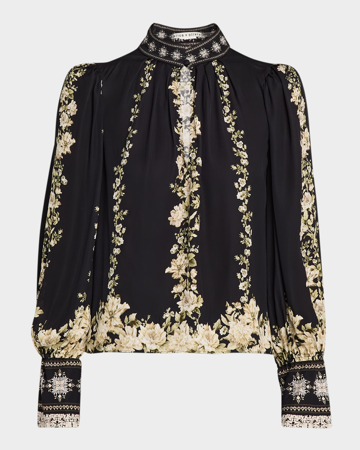 Alice And Olivia Free Falling Marion Satin Blouse In Black
